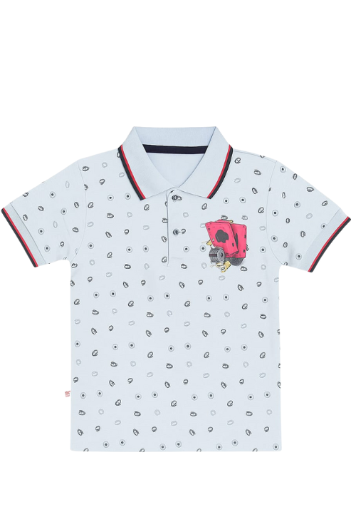 Kid's SkyBlue Polo with Red Graphic Patch